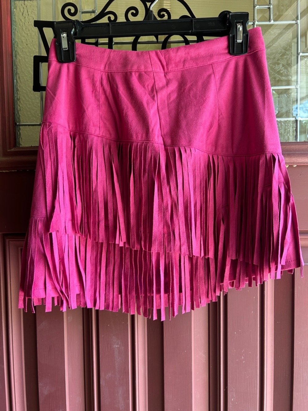 Sincerely Jules Hot Pink Suede Fringe Mini Skirt
